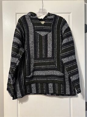 Baja Joe Pullover Hoodie Green, Black and White Stripes size XL